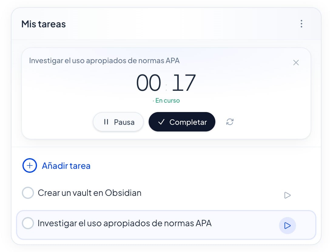 Lista de tareas con temporizador en Mentorflow